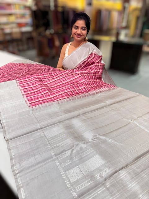 Burberry Style Vintage Checks Kanjeevaram Saree