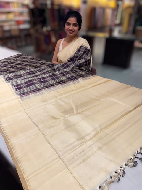 Burberry Style Vintage Checks Kanjeevaram Saree
