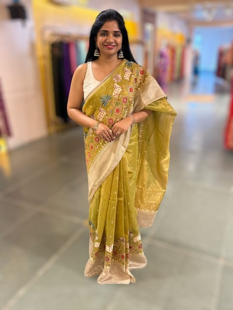 Lime Green Designer Tissue Saree