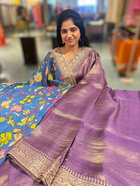 Purple Kora Muslin Tissue Saree