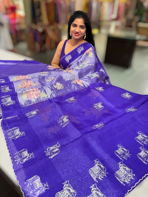 Purple Premium Handloom Tissue Saree with Exquisite Embroidery