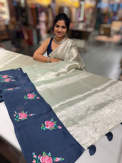 Pure Handloom Tissue Saree with Organza Embroidered Border