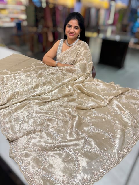 Nude Tissue Saree with Heavy All-Over Intricate Handwork