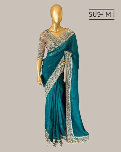 Peacock Blue Organza Saree