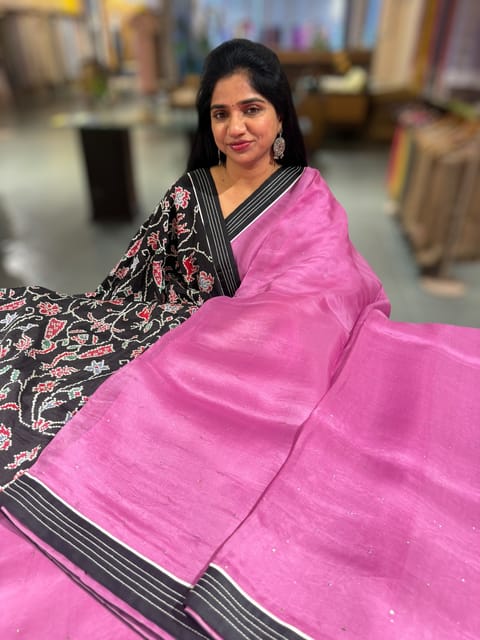 Rose Pink Organza Saree with Embroidered Blouse