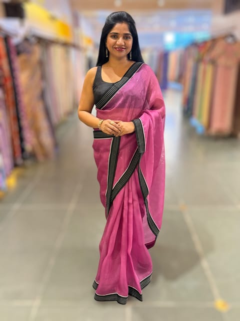 Plum Jamoon Organza Saree with Embroidered Blouse