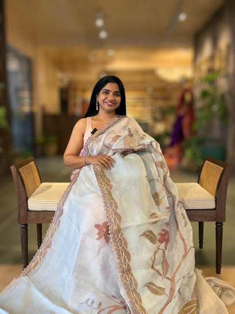 Pastel Blue Pure Organza Saree with One of a Kind Tissue Applique Work All-Over