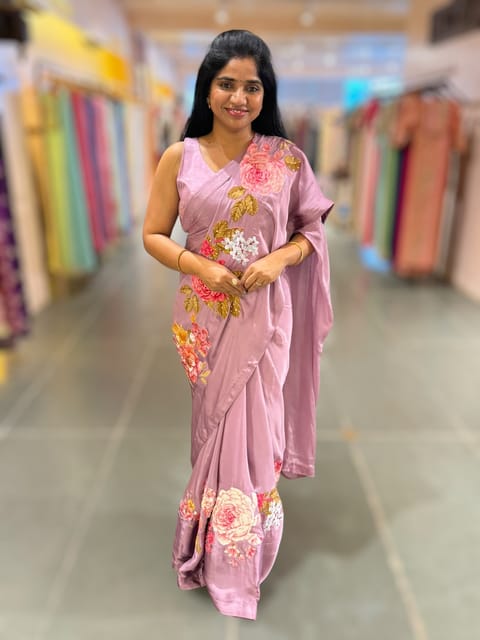 Dark Lilac Chiffon Saree with Satin Border