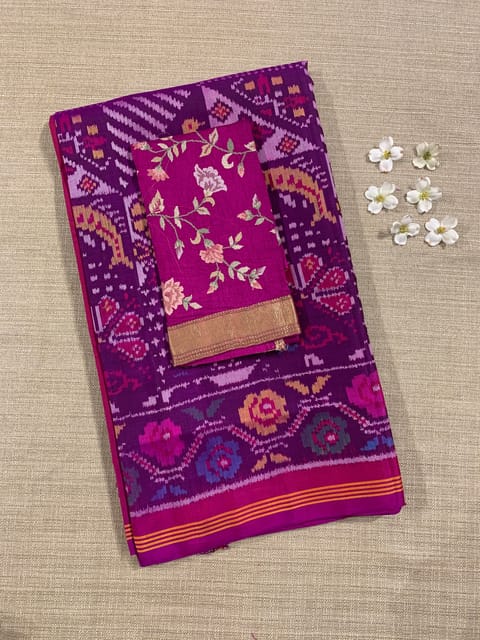 Purple and Pink Patan Patola Saree with Unique Concept Body and Border