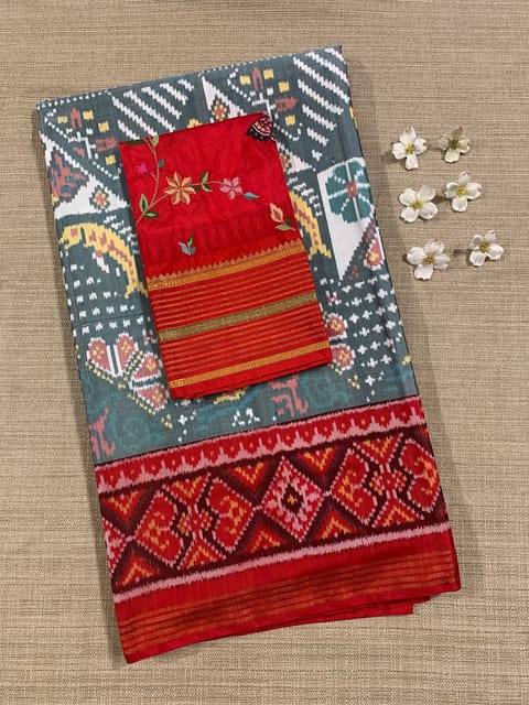 Light Blue and Red Patan Patola Saree
