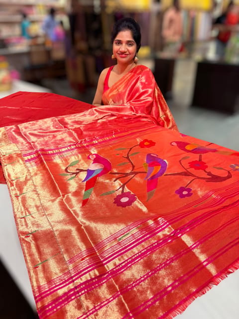 Rani Pink Paithani Tissue Saree with Muniya Border