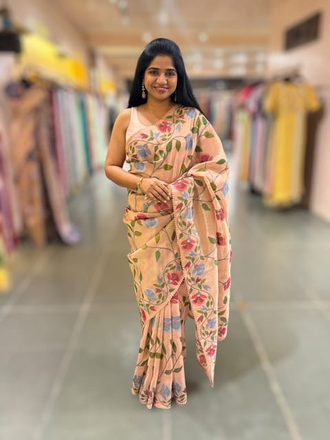 Nude Pink Tissue Georgette Saree with Embroidery