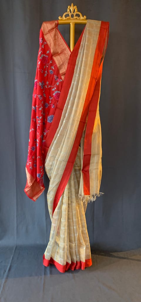 Pure Handloom Gold Tissue Saree with Kanchi Petite Point Work Blouse