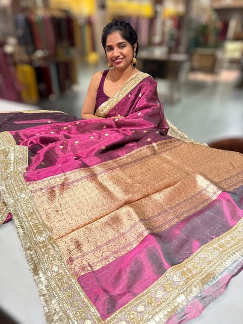 Wine Banarasi Tissue Saree with Kaduwa Motifs