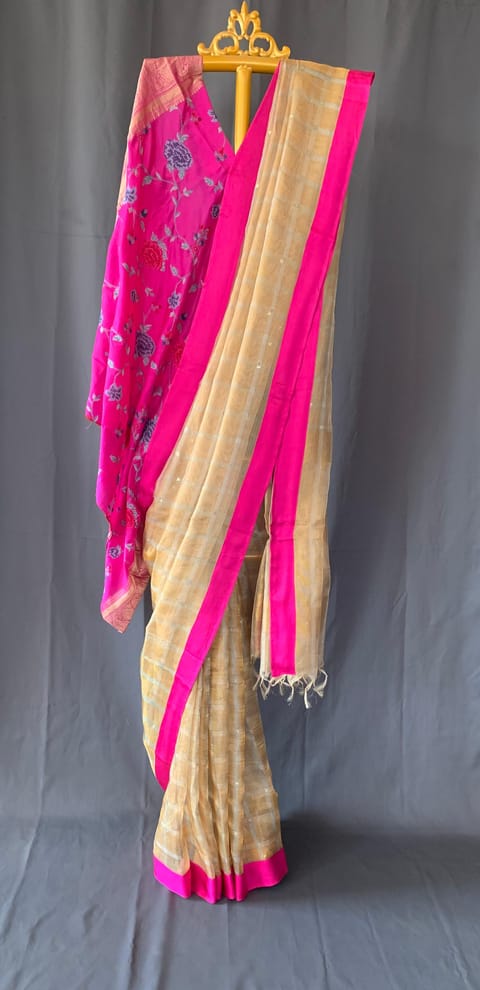 Pure Handloom Gold Tissue Saree with Kanchi Petit Point Work Blouse
