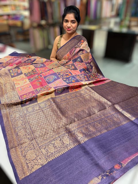 Purple Printed Banarasi Tussar