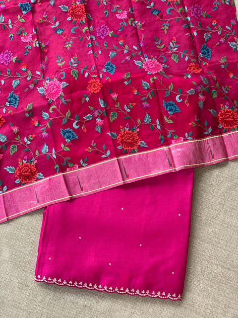 Rani Pink Tussar Saree with Blouse