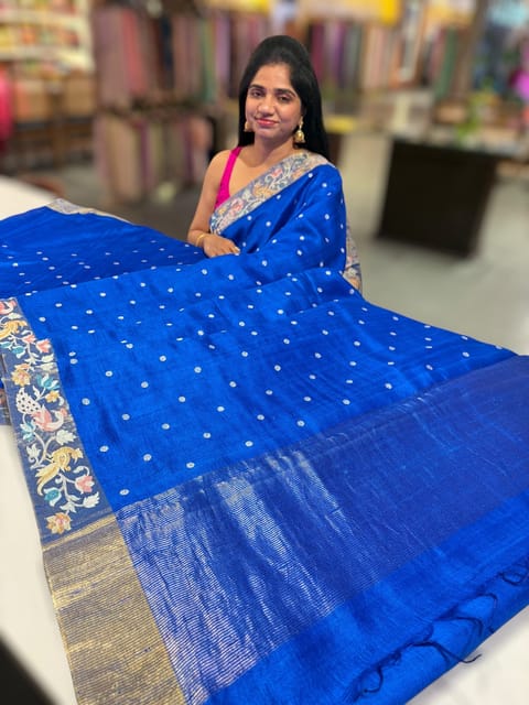 Royal Blue Raw Silk Saree with Paithani Inspired Embroidery