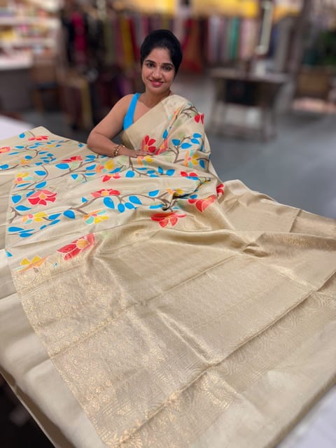 Light Pista Kanchi Soft Silk Saree with Jamdani Inspired Print