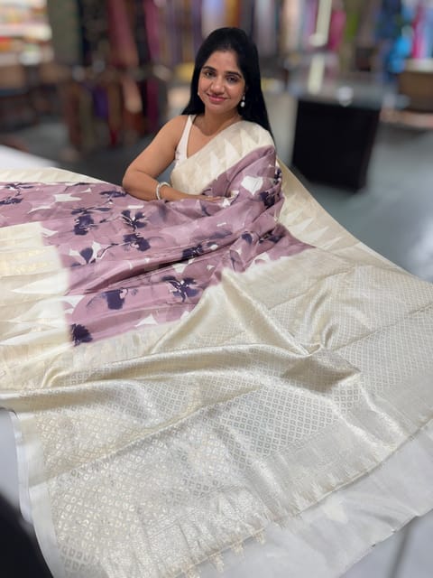 Kanchi Soft Silk Printed Saree with Temple Border