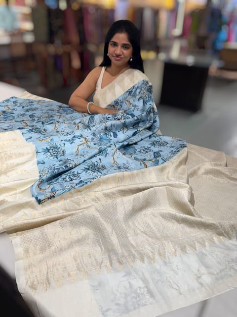 Kanchi Soft Silk Printed Saree with Temple Border