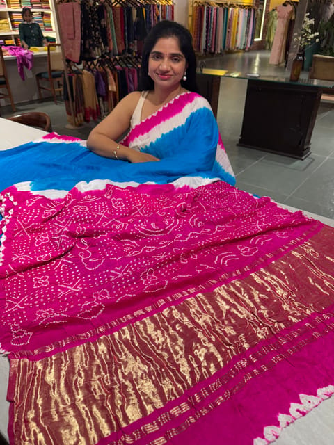 Pure Gajji Silk Saree Rai Bandhej Saree