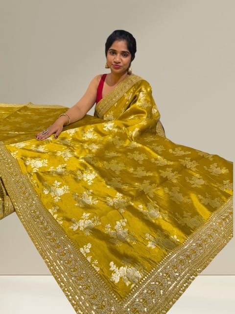 Olive Mustard Designer Banarasi Silk Saree