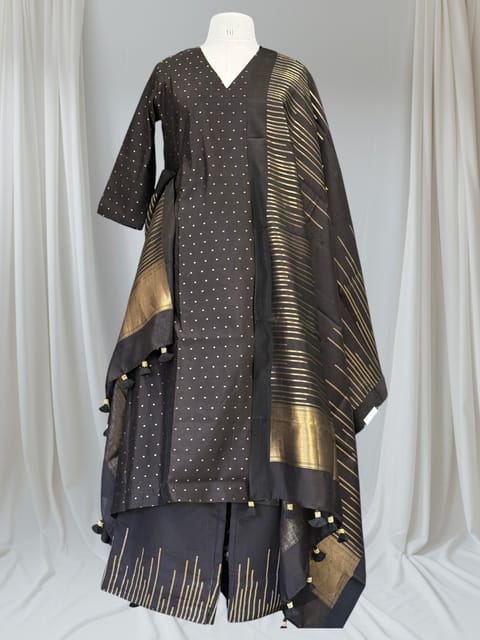 Black Banarasi Chiniya Silk Suit Set