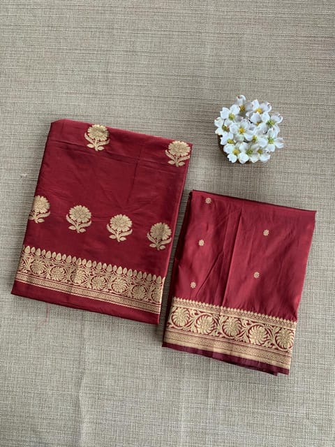 Maroon Katan Silk 3-Piece Suit Set with Kaduwa Weaving