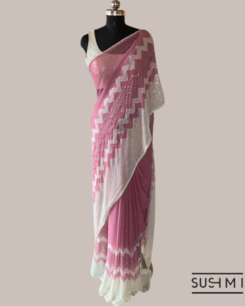 Dusty Pink Pure Georgette Saree with Sequin Border