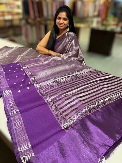 Brinjal Orange Banarasi Brocade Silk Saree