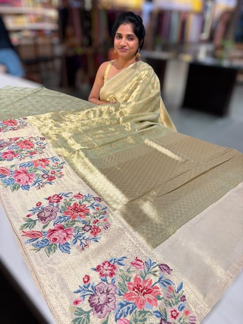 Mint Green Banarasi Brocade Saree with Embroidery