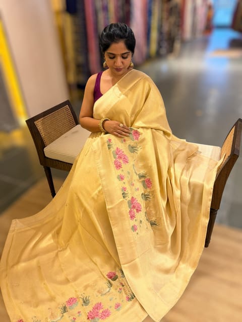 Banarasi Gold Tissue Brocade Saree with Embroidered Border