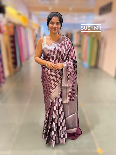 Wine Brown Banarasi Chinia Brocade Saree
