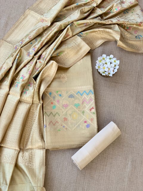 Golden Beige Banarasi Chiniya Silk Suit Set