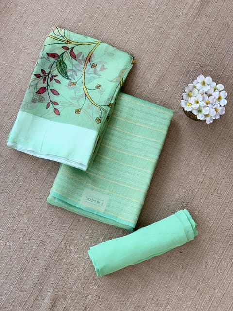 Mint Green Banarasi Chiniya Silk 3-Pc Suit Set