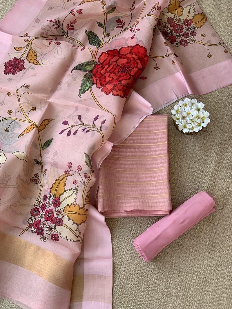 Pastel Pink Banarasi Chiniya Silk 3-pc Suit set : SS62J07