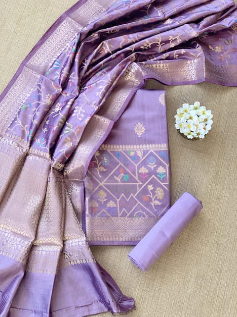 Mauve Banarasi Chiniya Silk Suit Set