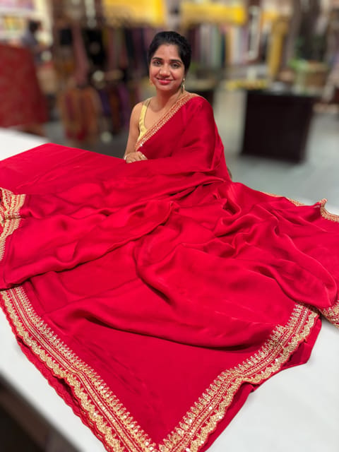 Red Satin Saree