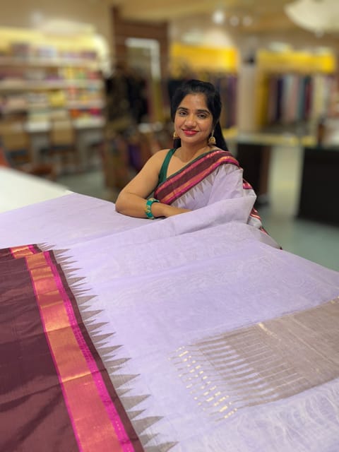Ponduru Khadi Saree in 80’s Count with Kanchi Style Borders