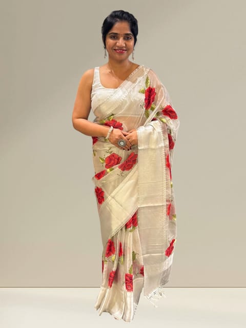 Silver Tissue Saree with Embroidery