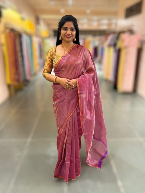 Purple Chanderi Tissue Saree with Tissue Blouse
