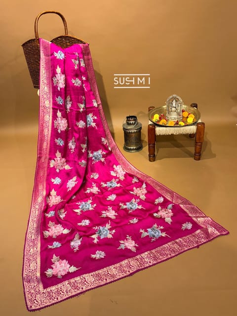 Pink Mashru Banaras with Jamdani Inspired Embroidery