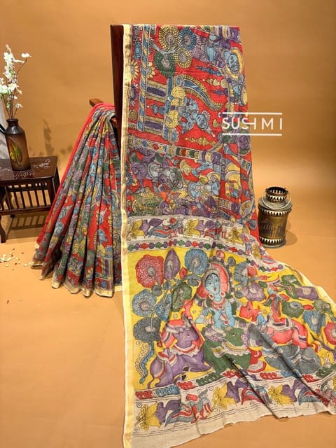 Cotton Kota Handloom Saree with Hand Painted Kalamkari