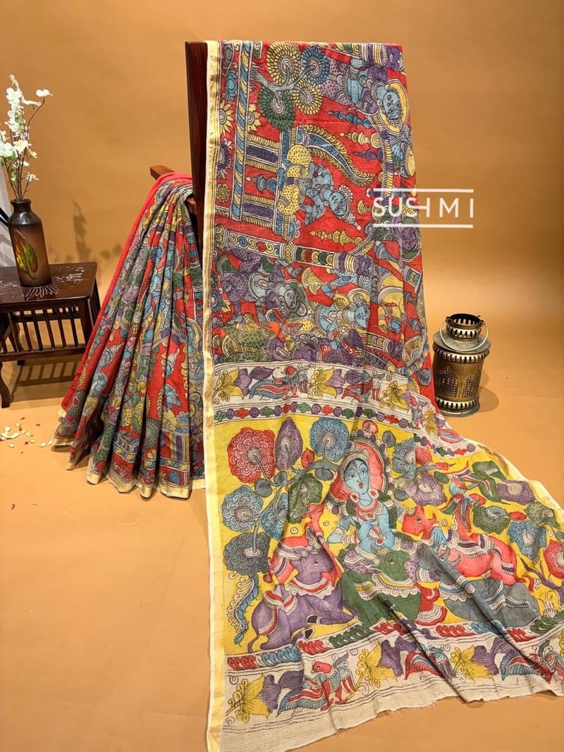 Cotton kota handloom saree with hand  painted kalamkari