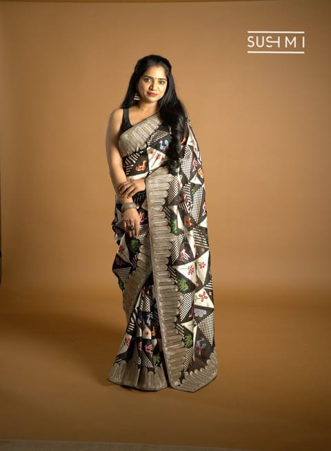 Pure Organza Saree with Allover Patan Patola Inspired Embroidery
