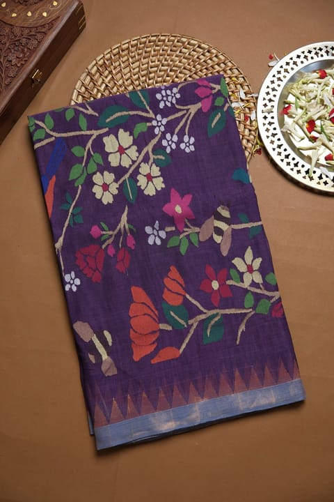 Wine Purple Handloom Ponduru Khadi Jamdani Saree