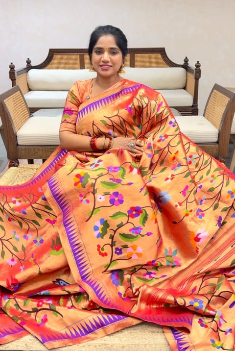 Red Pure Handloom Allover Tissue Paithani Saree