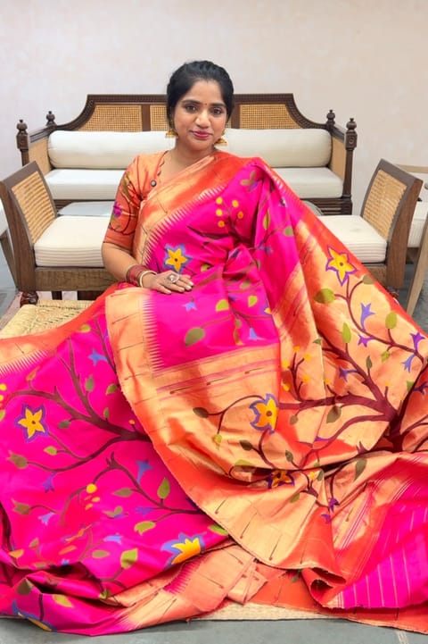 Rani Pink Silk by Silk Pure Handloom Allover Paithani Saree