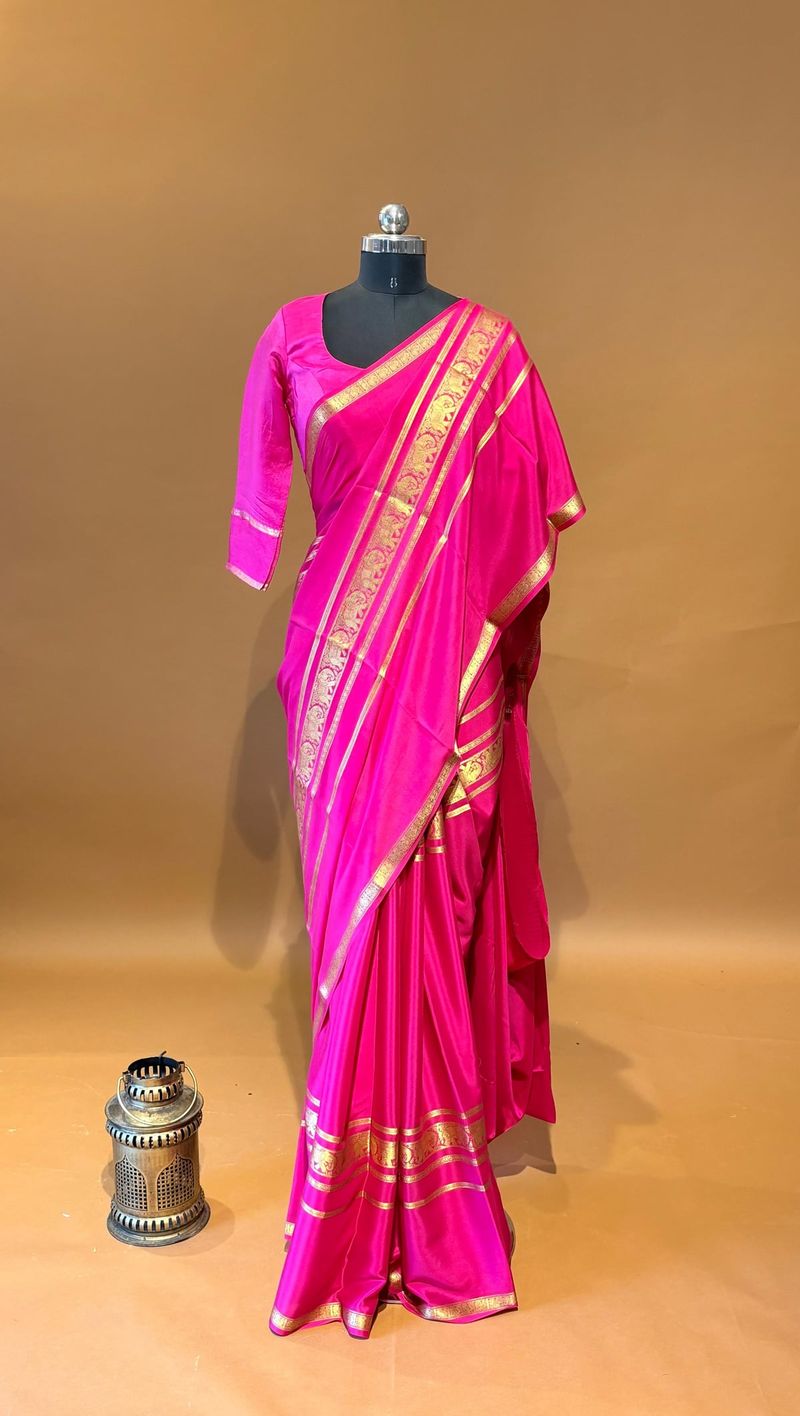 Rani Pink Mysore Crepe Saree with 100gsm